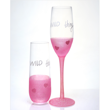 champagne flute glass set with glitter design