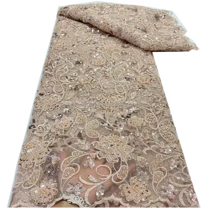 Sequin Lace Fabric with Embroidered Flower Indian Lace Embroidery Fabric