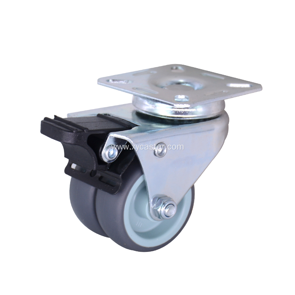 2" TPR twin wheel caster Brake Type