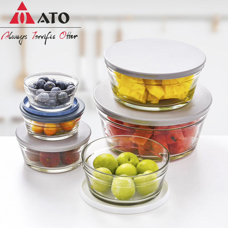 ATO 6PCS / Bols salades en verre réglées avec couvercle coloré