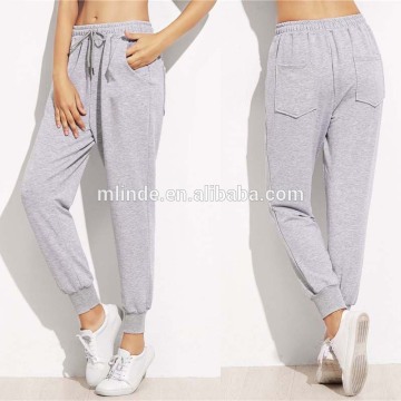 Loose Elastic Waist Pants For Women Fall Fashion Winter Pants Grey Trousers Mid Waist Drawstring Patch Peg Casual Long Pants