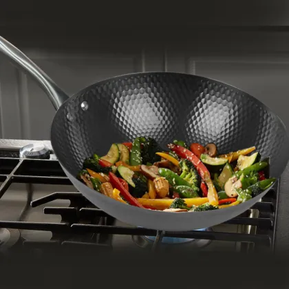 Flat Bottom Carbon Steel Wok Pan - Non-stick Chinese Cookware for Kitchen