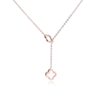 Rose Gold Women's Fashion Clover Necklace - Custom Double Sided Black White Shell