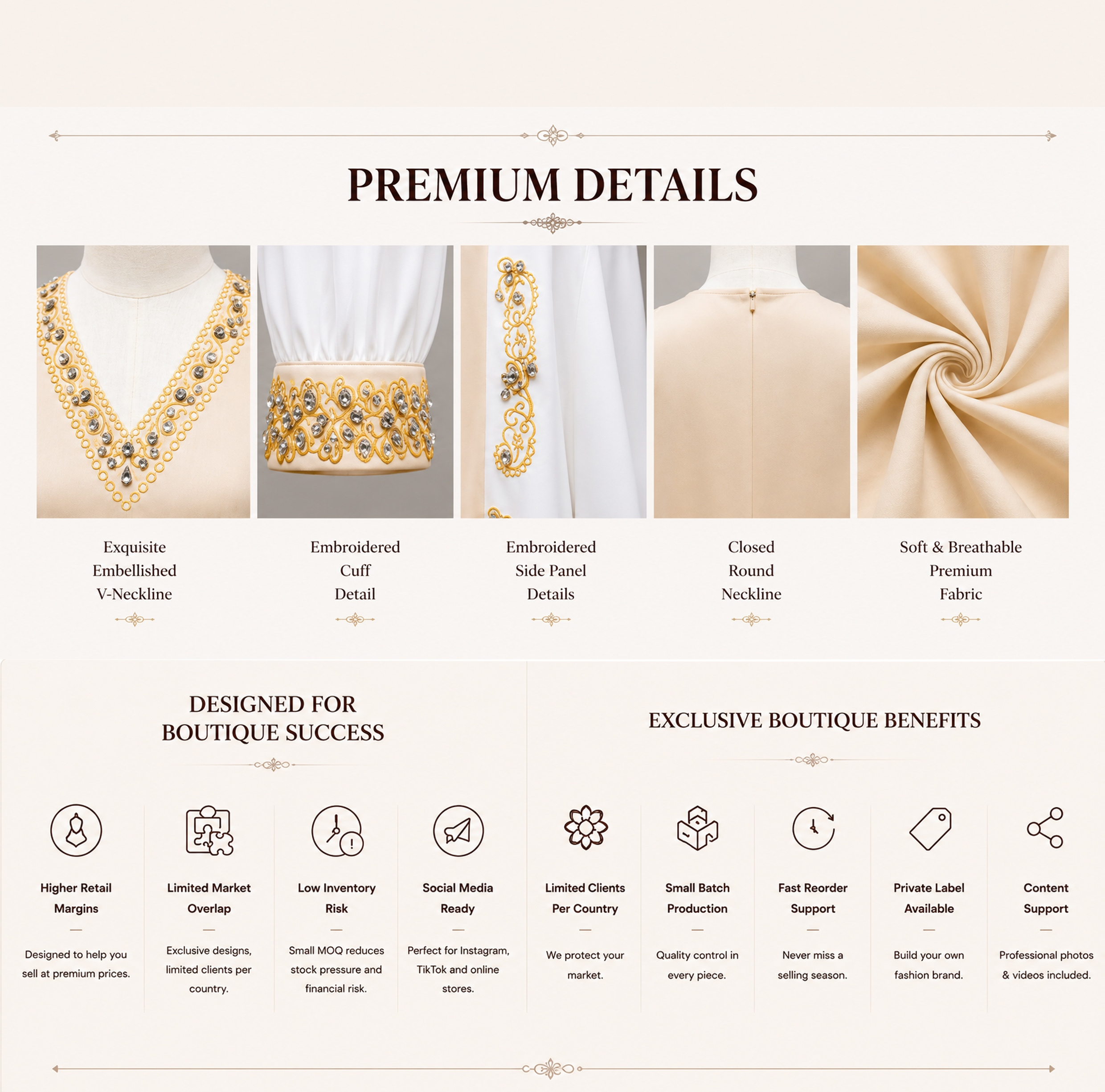 ivory gold embroidered satin abaya design details