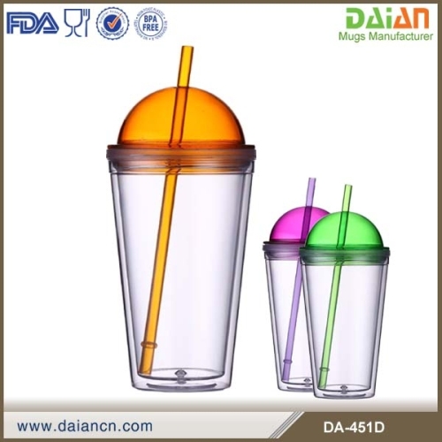 BPA Free Double Wall portable bulk plastic coffee mugs with lids & straws