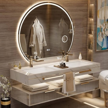 White Marble Modern Wall-Mounted Bathroom Vanity Set with Mirror