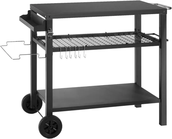 Outdoor Dining Cart with Three Shelves and Wheels: Portable BBQ Grill Kitchen Storage Solution