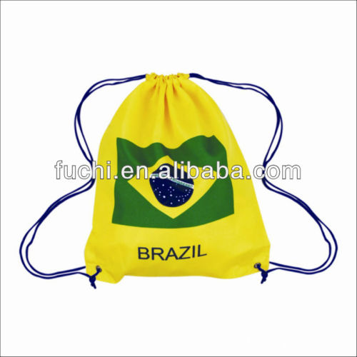 Hot Selling Polyester Brazil Flag Drawstring Bag For World Cup 2014 Flag Packpack in Competitive Price