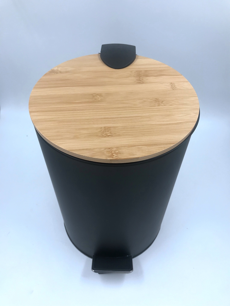 Metal Bamboo lid Trash Can