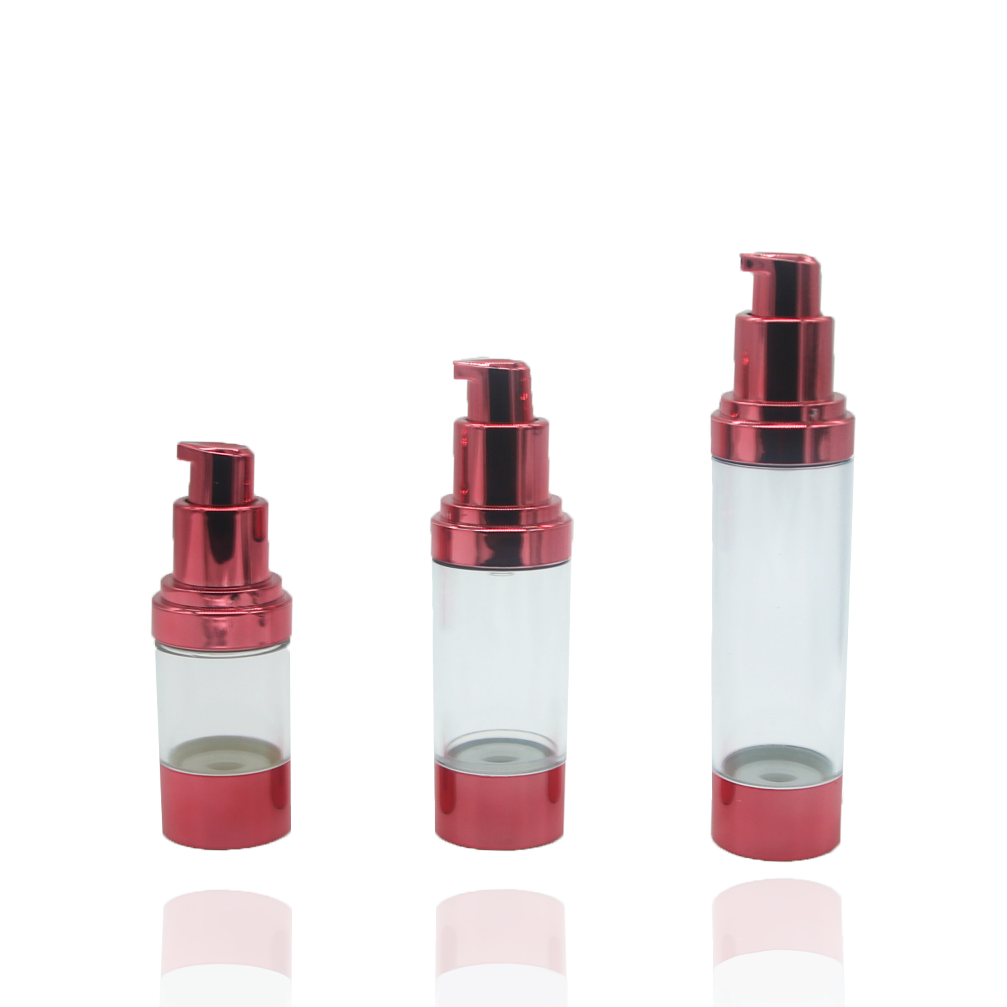 bouteille airless de pulvérisation de pompe en plastique transparent rouge cosmétique