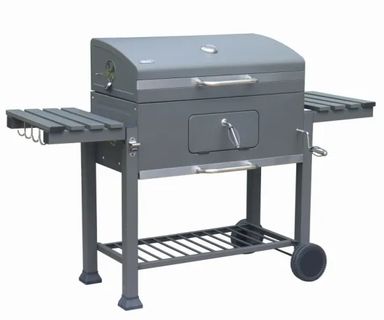 Good Quality Adjustable Height Square Charcoal BBQ Grill Trolley Smoker Barbecue Grill with Side Table