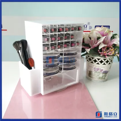 2016 Hot Sale!! Acrylic Lipstick Organizer with Brush Compartments / Rotating Acrylic Lipstick Holder