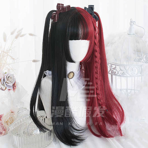 Jellyfish Hime-cut black and red cosplay wig 2