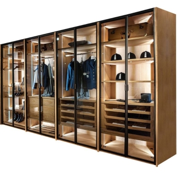 Armoire en bois moderne avec tiroirs et portes en verre pour les placards de luxe