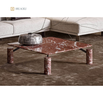 Huaxu Luxury Rose Red Carrara White Magic Marble Top Extension Table Coffee