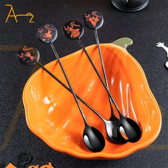 Cute Design Halloween & Christmas Gift Box Sets: Luxury 4-Piece Stainless Steel Flatware in Black