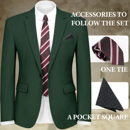 WYWK 2 Piece Men's Suit Wedding Party-Dark Green-S
