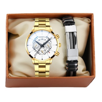 Fashion Men's Set: Bracelet Business Clock Gift - Classic Wrist Watch & Box Quartz Wristwatches Gift Set for Men