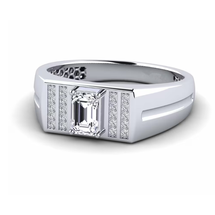 18k White Gold Emerald Gupitin ang Band ng Pavé Men