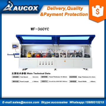 WF360YC automatic edge banding machine with premilling,gluing,end cutting,rough trimming,fine trimming,scrapping and buffing