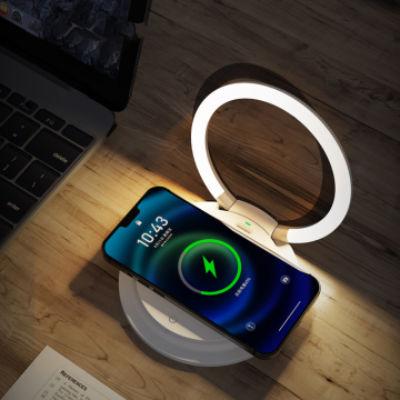 Dudukan telepon lipat portabel dengan lampu isi ulang 15W