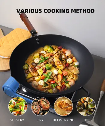 kitchenware Cooking nitriding wok Chinese traditional Steel Wok Pan With Wooden Handle Carbon Steel Wok