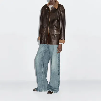 Women's corduroy detail Napa leather Parkas leather jacket