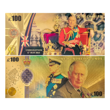 Waterproof 24K Gold Foil Plated Polymer Banknote: A Unique Charles Souvenir Gift worth 100 Pounds