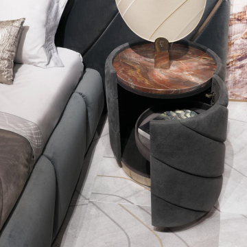 Marble Nightstand and Fabric Modern Luxury Bedside Table for Italian Hotel Bedroom Furniture