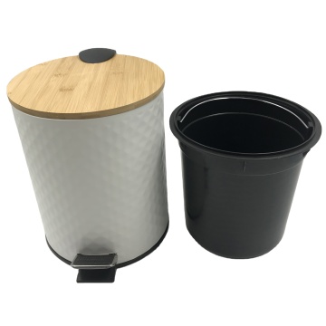 Bamboo Lid Pedal Trash Can