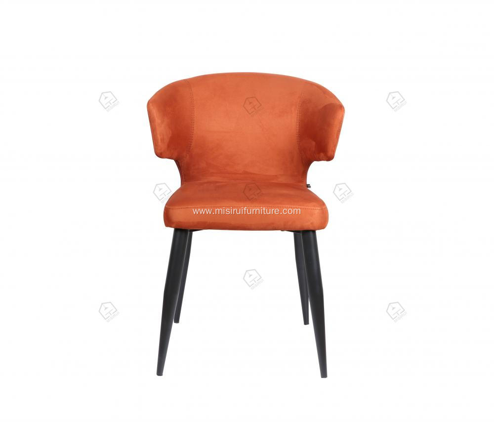 Orange genuine leather black matte painted feet chairs