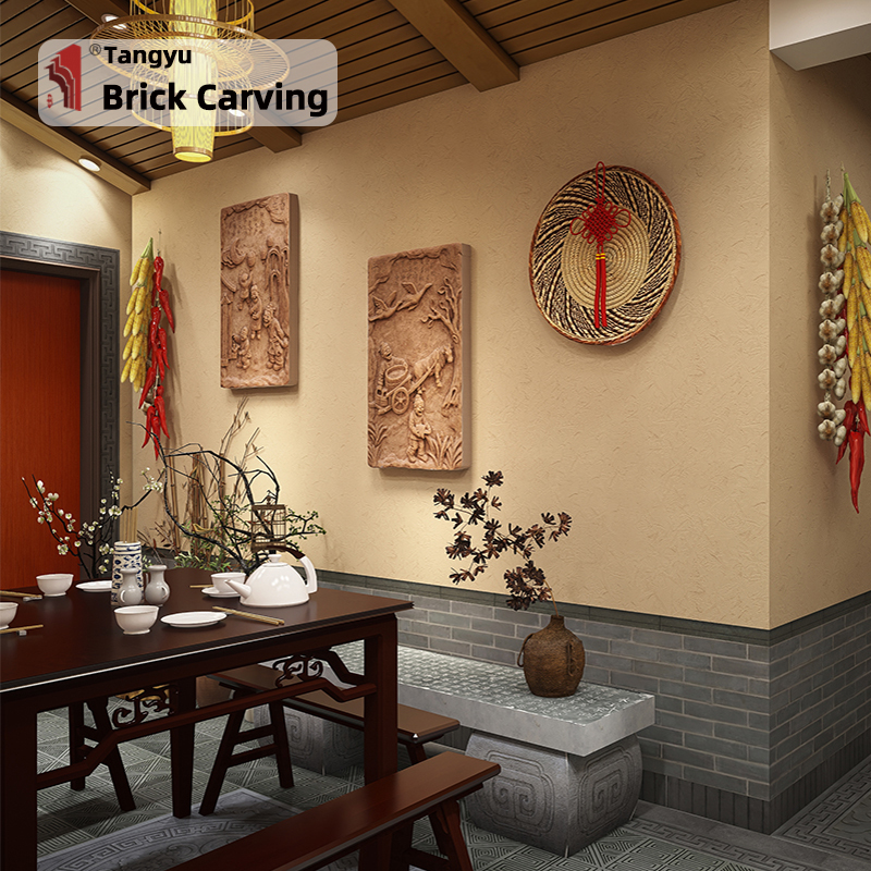 Figure pattern clay carving mural