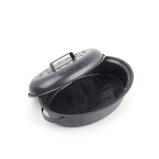 Black Enamel Metal Roasting Pan with Lid
