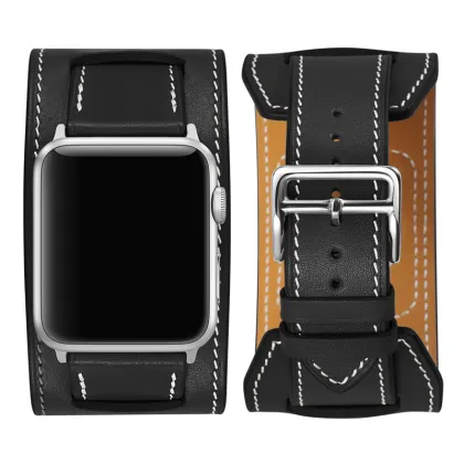 For Apple Watch,leather black cuff watch band for apple watch 42mm 38mm