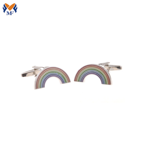 Stainless steel rainbow design enamel cuff link