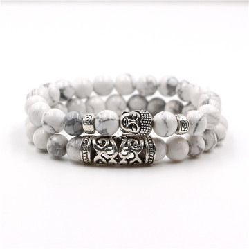 2PCS Gemstone Buddha Head Bracelet for women Men