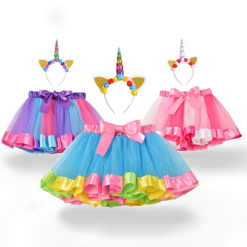 Baby Tutu Skirt Kids Clothes Outfits Baby Girls Skirt Sweet Cute Toddler Children Tulle Skirt Unicorn Headband Rainbow Skirt