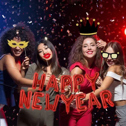 Happy New Year! Red aluminum foil banner