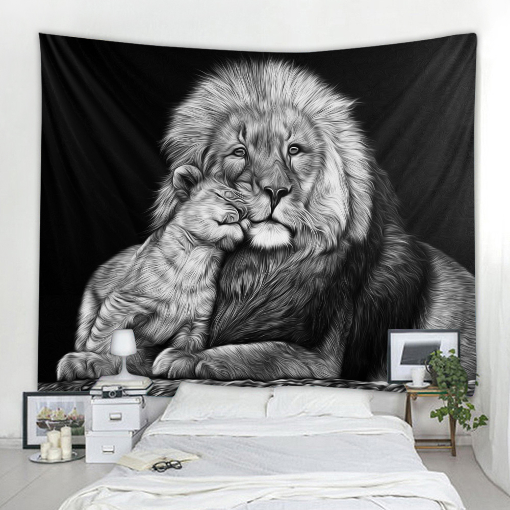 Animal lion tapestry entrance hall lion mother and child decoration background wall decoration hanging cloth curtain wall coveri