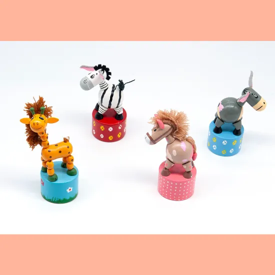 wooden pizza toy set,vintage wood push spring toy