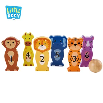 Wooden Educational Bowling Ball Toy Game Set with Animal Characters