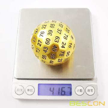 Bescon Solid Metal 100 Sided Dice, Game Dice D100, Giant Polyhedral Metal 100 Sides Dice 50MM in Diameter (1.97in), Matt Golden