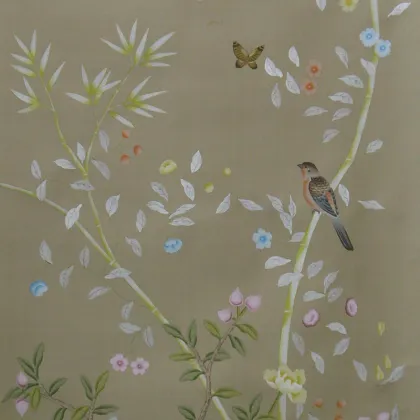 Flower and bird Gray-green wallpaper