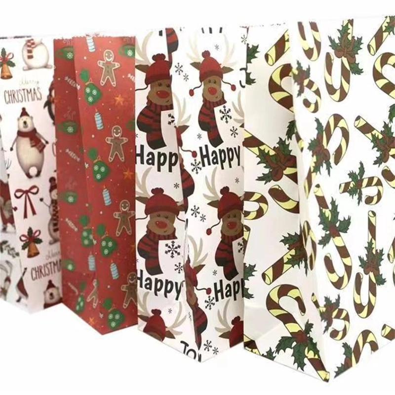 Christmas Gift Bag Cartoon Cute White Kraft Holiday Packing Paper Bag Mail Bag Custom Logo Printing