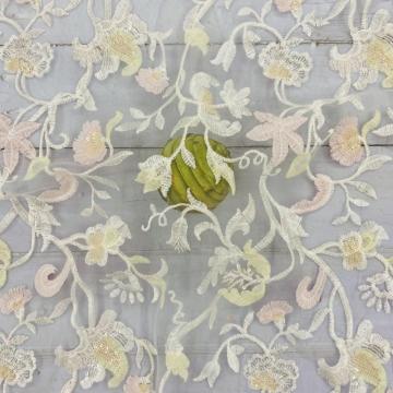 Pleochroic Flower Embroidery Fabric For Bridal Party Dress