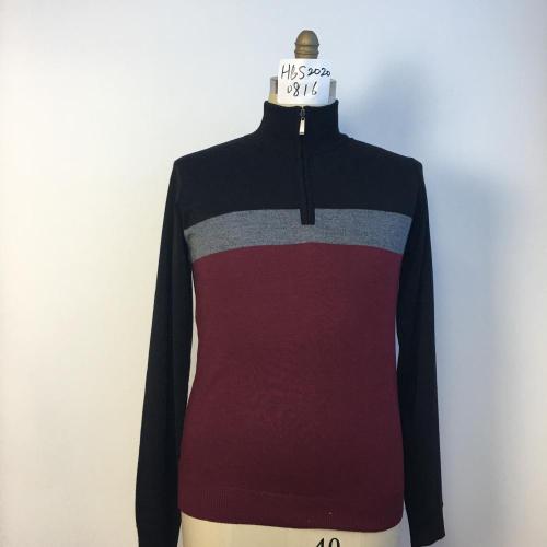 Men's Plain Striped Half-zipper Pullover Turtleneck Sweater