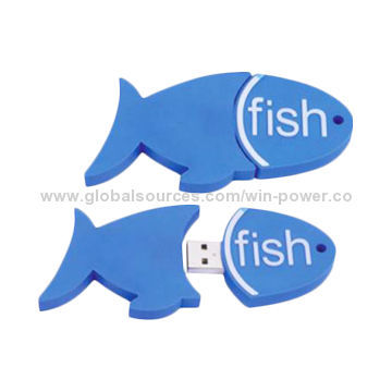 USB Flash Drives, Fish-shaped, Made of PVC Casing Material, Many Colors Available