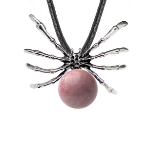 Rhodochrosite 16MM Ball Antique Silver Spider Pendant (47x40mm) Necklace 45cm Black Cord