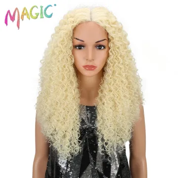 MAGIC 26"Inch Black Kinky Wave Hair Synthetic Lace Front Wig Heat Resistant Kinky Curly Hair Lace Front Wigs For Black Women