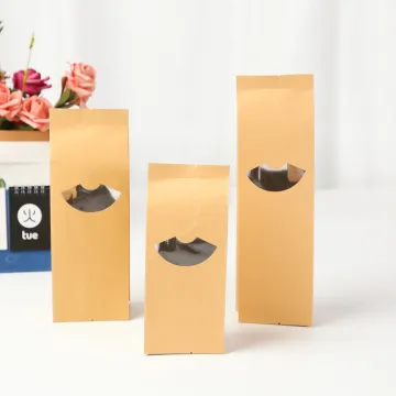Fan-shaped Window Aluminized Side Gusset Bag Food Tea Flour Packaging Bag Custom Kraft Paper Food Package Customized Logo Accept